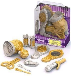 Hairdressing set with hair dryer (gold) (10 items in blister)