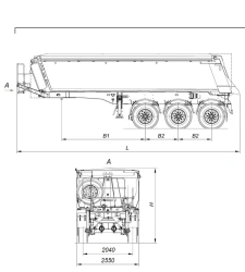 Tipper semi-trailer AM9560-02 with axles PLANT 1201-2410002T with carrying capacity 12 tonnes