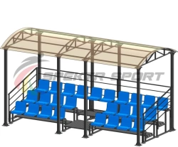 Grandstand for spectators 3 rows for 26 seats with canopy and railings