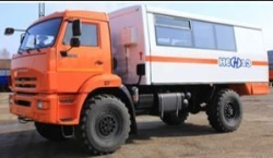 Specialised passenger vehicle (shift bus) NEFAZ 42111-24, base chassis: KAMAZ-43502-D5 with diesel engine.