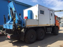 Special vehicle with hydraulic loading crane of KMA type on the basis of KAMAZ 43118 and its modifications 41K03N-U3