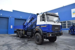 Crane-manipulator automobile (flatbed); Flatbed truck with CMU, UZST brand, type UZST02, modification 483V-28 on Ural chassis