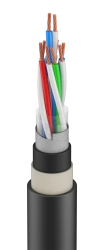 Cable for signalling and interlocking, with multi-conductor cores, in glass fibre armour, in polymer composition, not containing