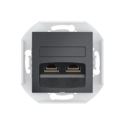 CADUCEUS ALING PRESTIGE Flush-mounted double computer socket with Keystone RJ45 8P8C cat.6 FTP modules, graphite, art. 601
