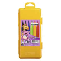 Crayons "Merry Toys", 06 colours, flushable, yellow plastic case, Europodweight