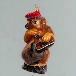 Christmas tree toy made of glass "Bear with balalaika"