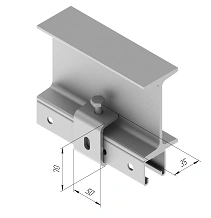 Beam clamp with thread SMA 636, with overall dimensions 50x70 mm, with metal thickness 5,0 mm, stainless steel grade AISI 316L.