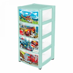 4313037; Children's dresser on wheels with drawers with applique 4 drawers (green)