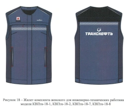 Women's set (shirt-jacket, waistcoat, trousers) for employees of the organisations of the Transneft system for protection agains