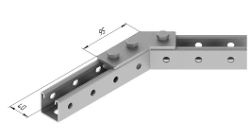 Angle plate 45 degrees 3 holes SMA 617, with overall dimensions 40x95 mm, with metal thickness 5,0 mm, stainless steel.