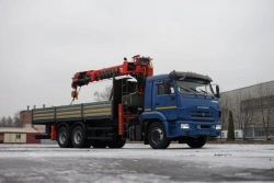 Special purpose vehicle with KMA type hydraulic loading crane on the basis of KAMAZ 65117 and its modifications 64K12G-LA