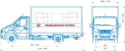 Medical service van on the chassis of vehicles type AM193 of modification 27193Z on the basis of GAZ chassis of modification A22