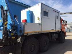 Special purpose vehicle with KMA type hydraulic loading crane on the basis of KAMAZ 43118 and its modifications 41F4
