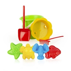 Game Children's sand set 8pr. (bucket, strainer, scoop, rake, moulds d / sand 4pcs).