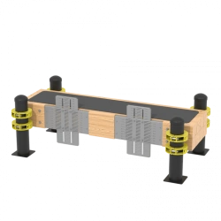 Horizontal gymnastics bench, with two sliding vandal resistant measuring rulers with measuring range from +35 to