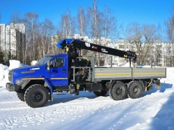 Special purpose vehicle with hydraulic loading crane of MKMA type on the base of URAL 4320 and its modifications U0K07G-LA