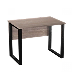 Straight office desk on U-shaped metal supports