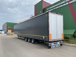 Three-axle semi-trailer platform model PT-24 modification PT-24U with axle unit BPW HSFALM 9010-15 V36 61.68.361.147QS and with