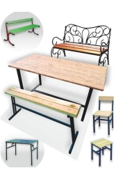 Set of furniture for cottage and garden (benches, tables, chairs, benches)