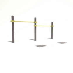 Multilevel stationary crossbars with foot rest for performing the test "Pull-up from a low bar hanging position