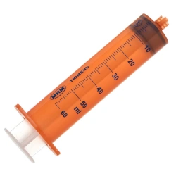 Single-use syringe, three-detail, light-protected, with "Luer-lock" tip, nominal capacity 50 ml