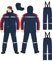 Men's suit for protection against thermal risks of electric arc, low temperatures, general industrial pollution and mechanically