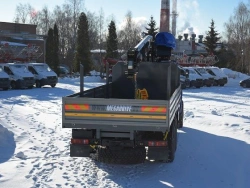 Special purpose vehicle with hydraulic loading crane of KMA type on the basis of URAL 4320 and its modifications U0K02N-4Z040