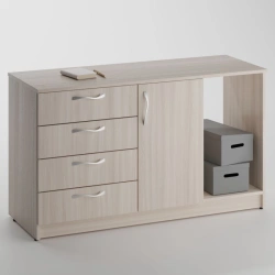 Deskside drawer with niche, 1 door, 4 drawers