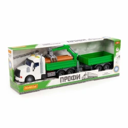 "Profi", flatbed car with manipulator and inertial trailer (with light and sound) (green) (in a box), Item 96166