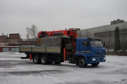 Special purpose vehicle with MKMA type hydraulic loading crane on the basis of KAMAZ 65117 and its modifications 64K35N-UK