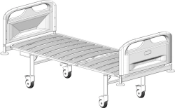KF0-01-"MSC" (MSC-3101EL) - General hospital bed with headrest, on wheels, plastic backrests, bed - plastic lamellas, p