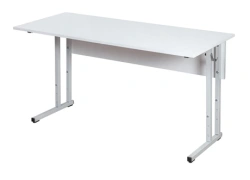 Pupil's desk with a table top made of wood materials on a metal frame adjustable in height (square tube)