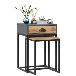 Loft LD.689060.000 Set of table and stool (Oak Wotan/Onyx Grey )