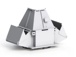 Radial roof smoke exhaust fans with upward flow outlet