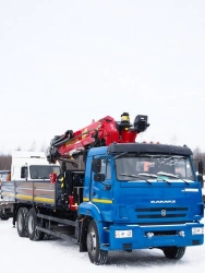 Special purpose vehicle with hydraulic loading crane of MKMA type on the basis of KAMAZ 65117 and its modifications 64K06N-UF
