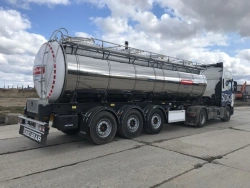 Three-axle tank semi-trailer, frame or load-bearing construction, commercial name TRIOS, type 91534, on SF-3 chassis, modificati