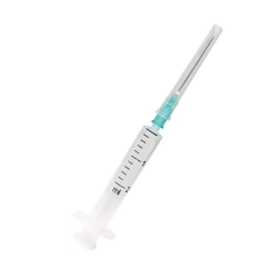 Single-use injection syringes, two-detailed, sterile with single-use injection needles of capacity