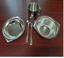 Set of dishes 5 items made of corrosion-resistant steel (1 bowl, 1 small bowl, 1 mug, 1 fork, 1 spoon) EcoMet Ltd.