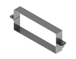 Clamp of reinforced cover KLU-RF 000x00, with overall dimensions from 100x40 mm to 600x200 mm, 2,5 mm thick, stainless steel.