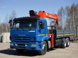 Special purpose vehicle with KMA type hydraulic loading crane on the basis of KAMAZ 65117 and its modifications 64K03N-UG
