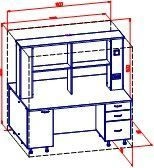 Island desk 2 sided with lighting, power sockets, shelves and drawers. (School furniture brand "Interior" series "TDI