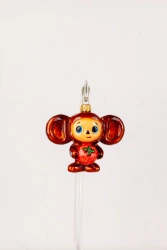 Licence Christmas tree toy made of glass "Cheburashka"