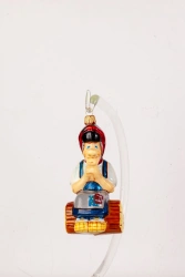 Licence Christmas tree toy made of glass "Babka at the trough"