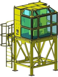 Control cabin for electric overhead travelling crane with circular action