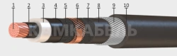 Power cable with copper conductors insulated with cross-linked polyethylene for voltage 6, 10, 15, 20, 35 kV of PvKP2gzh grade a