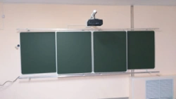 Rail system of sliding magnetic marker-chalk auditory boards
