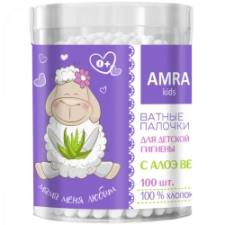 AMRA Aloe vera cotton swabs for baby hygiene (cylinder) 1/100/24