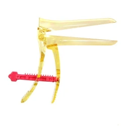 Polymer gynaecological mirror according to Cusco No. 1 (S) gold with central screw fixator single-use with