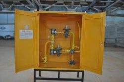 Closet gas reducing unit with main and reserve gas reducing lines SHBDG-400-2 on the basis of regulator RDK-KASPI-400.