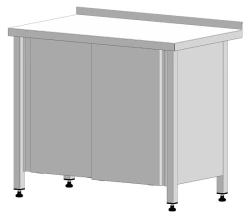 Table 1200x600x850 mm, with a side, closed with compartment doors, stainless steel.